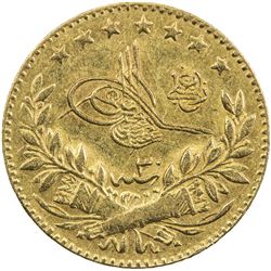 TURKEY: Abdulhamid II, 1876-1909, AV 25 kurush (1.81g), Kostantiniye, AH1293 year 30. EF