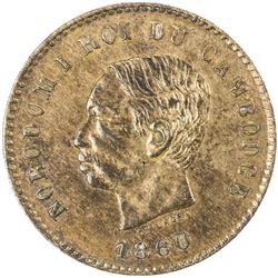 CAMBODIA: Norodom I, 1860-1904, AE 5 centimes, 1860, proof
