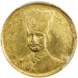 IRAN: Nasir al-Din Shah, 1848-1896, AV toman, Tehran, AH1299. PCGS AU55