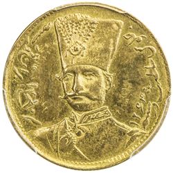 IRAN: Nasir al-Din Shah, 1848-1896, AV toman, Tehran, blundered date. PCGS AU