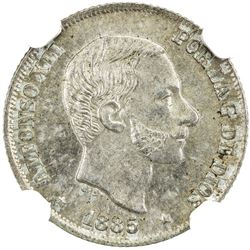 PHILIPPINES: Alfonso XII, 1874-1885, AR 10 centimos, 1885. NGC MS65