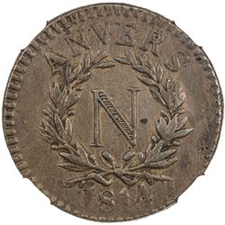 ANTWERP: Napoleon I, as Emperor, 1804-1814, AE 5 centimes, Anvers, 1814. NGC AU53