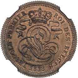 BELGIUM: Leopold I, 1831-1865, AE 2 centimes, 1833. NGC MS66