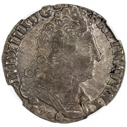 FRANCE: Louis XIV, 1643-1715, AR 1/4 ecu, Nantes, 1708-T. NGC AU55