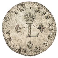FRANCE: Louis XV, 1715-1774, BI 2 sols (2.34g), Strassbourg, 1762-BB. AU