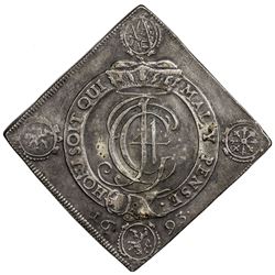 SAXONY: Johann Georg IV, 1691-1694, AR klippe thaler (25.32g), 1693. VF-EF