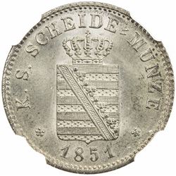 SAXONY: Friedrich August II, 1836-1854, AR 2 neu-groschen, 1851-F. NGC MS67