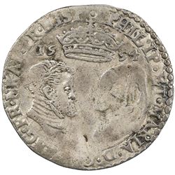 ENGLAND: Philip and Mary, 1554-1558, AR sixpence, 1554. F