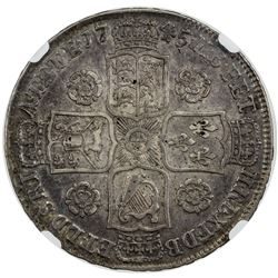 GREAT BRITAIN: George II, 1727-1760, AR half crown, 1745, 5 over 3. NGC EF40
