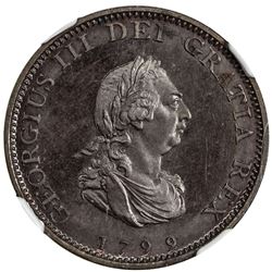 GREAT BRITAIN: George III, 1760-1820, proof, bronzed copper farthing, 1799, NGC PF65