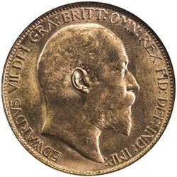 GREAT BRITAIN: Edward VII, 1901-1910, AE halfpenny, 1910. NGC MS64