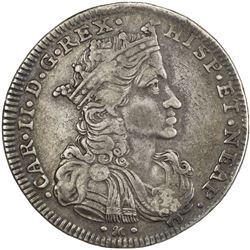 NAPLES: Carlo II, 1665-1700, AR 1/2 ducato of 50 grana (10.71g), 1693. F-VF