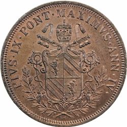 PAPAL STATES: Pius IX, 1846-1878, AE 5 baiocchi, 1849-R anno IV. NGC MS65