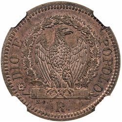 ROMAN REPUBLIC: Second Republic, 1848-1849, AE 1/2 baiocco, 1849-R. NGC MS64