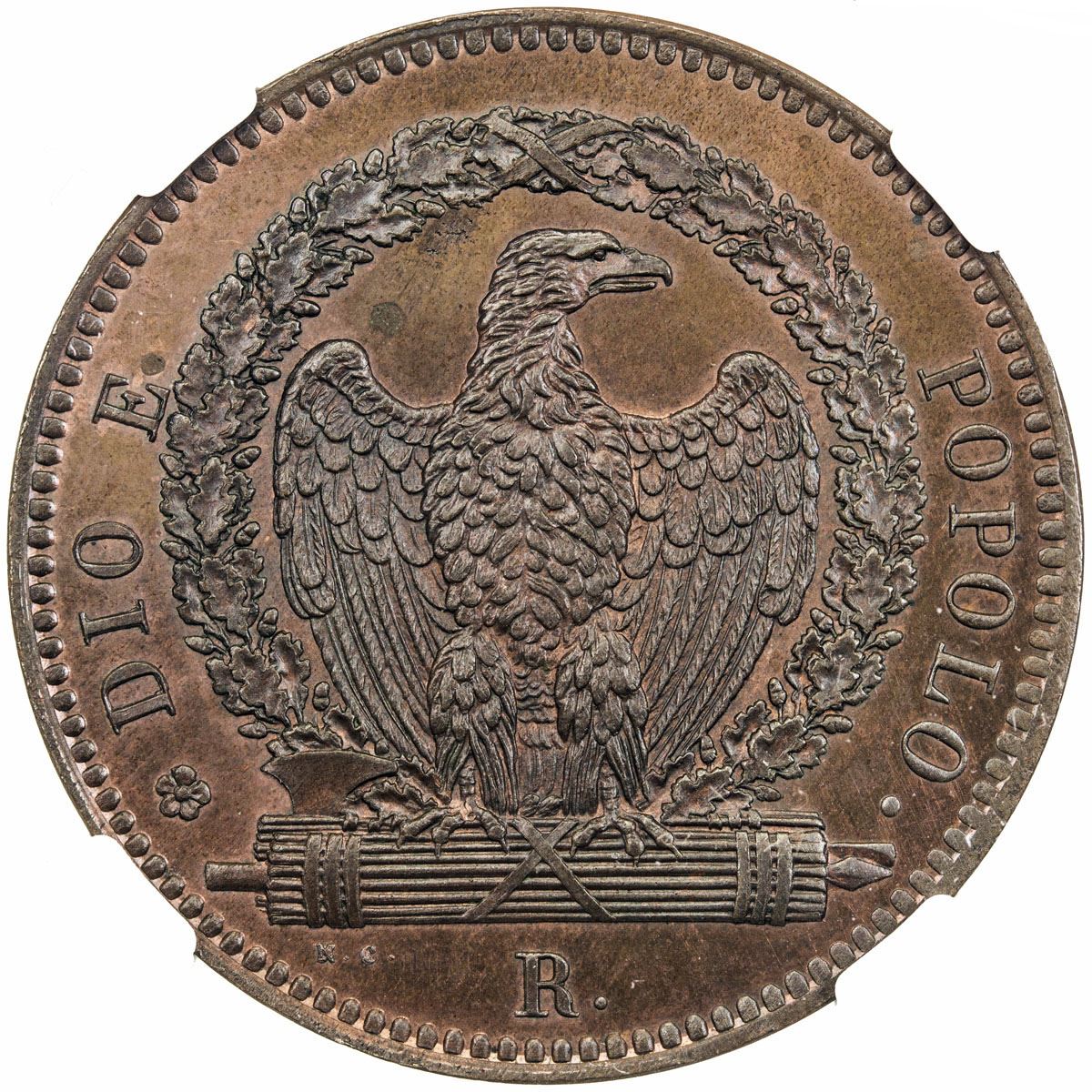ROMAN REPUBLIC Second Republic, 18481849, AE 3 baiocchi, 1849R. NGC