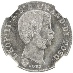 TUSCANY: Leopoldo II, 2nd reign, 1849-1859, AR 10 quattrini (1.93g), 1858. NGC MS64