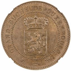LUXEMBOURG: Willem III, 1849-1890, AE 10 centimes, 1889. NGC MS65