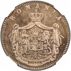 ROMANIA: Carol I, prince, 1866-1881, AE 5 bani, 1867-HEATON. NGC MS65