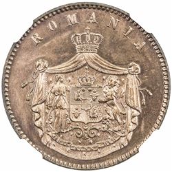 ROMANIA: Carol I, prince, 1866-1881, AE 10 bani, 1867-HEATON. NGC MS65