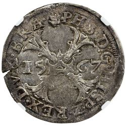 SPANISH NETHERLANDS: Philip II, 1555-1598, AR 1/2 ecu de Bourgogne, Antwerp, 1567. NGC AU53