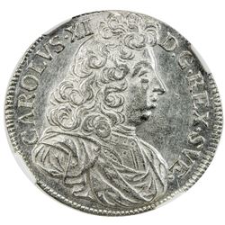 SWEDEN: Karl XI, 1660-1697, AR 2 mark, Stockholm, 1694. NGC AU58