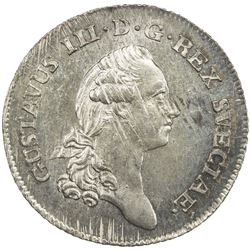 SWEDEN: Gustav III, 1771-1792, AR 1/3 riksdaler, 1783. UNC
