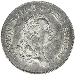 SWEDEN: Gustav III, 1771-1792, AR 1/3 riksdaler, 1787. EF-AU