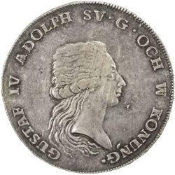SWEDEN: Gustav IV Adolf, 1792-1809, AR riksdaler, 1794. EF