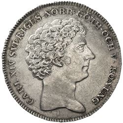 SWEDEN: Carl XIV Johan, 1818-1844, AR riksdaler, 1821. EF