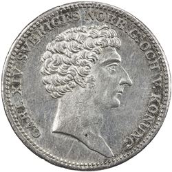 SWEDEN: Carl XIV Johan, 1818-1844, AR 1/3 riksdaler, 1829. EF-AU