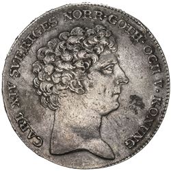 SWEDEN: Carl XIV Johan, 1818-1844, AR riksdaler, 1827. VF