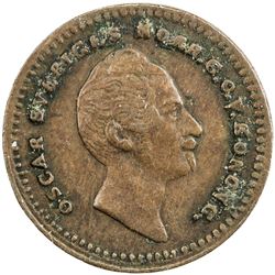 SWEDEN: Oscar I, 1844-1859, AE pattern 1/2 ore, ND (ca. 1854). VF