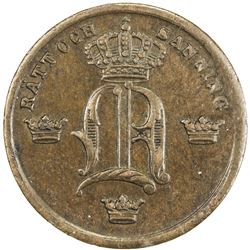 SWEDEN: Oscar I, 1844-1859, AE pattern 1/2 ore, ND (ca. 1854). AU