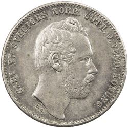 SWEDEN: Carl XV Adolf, 1859-1872, AR riksdaler riksmynt, 1871/61. UNC