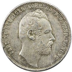 SWEDEN: Carl XV Adolf, 1859-1872, AR riksdaler riksmynt, 1871. EF-AU