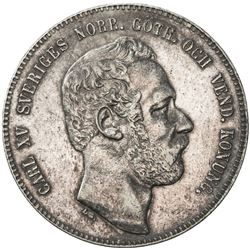 SWEDEN: Carl XV Adolf, 1859-1872, AR riksdaler specie, 1871. EF