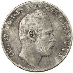 SWEDEN: Carl XV Adolf, 1859-1872, AR 2 riksdaler riksmynt, 1871. VF-EF