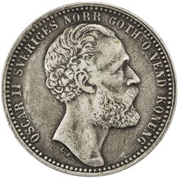 SWEDEN: Oscar II, 1872-1907, AR riksdaler riksmynt, 1873. EF