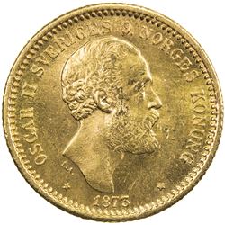 SWEDEN: Oscar II, 1872-1907, AV 10 kronor, 1873. UNC