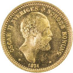 SWEDEN: Oscar II, 1872-1907, AV 10 kronor, 1874. UNC