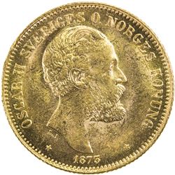 SWEDEN: Oscar II, 1872-1907, AV 20 kronor, 1873. AU