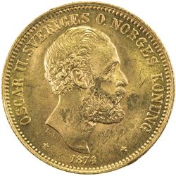 SWEDEN: Oscar II, 1872-1907, AV 20 kronor, 1874. UNC