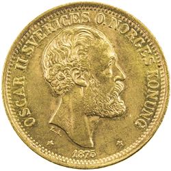 SWEDEN: Oscar II, 1872-1907, AV 20 kronor, 1875. AU