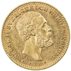 SWEDEN: Oscar II, 1872-1907, AV 10 kronor, 1880. EF