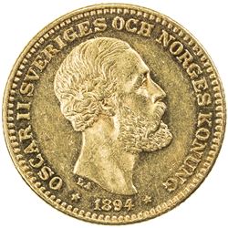 SWEDEN: Oscar II, 1872-1907, AV 10 kronor, 1894. EF