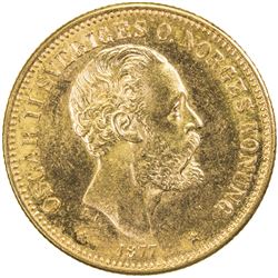 SWEDEN: Oscar II, 1872-1907, AV 20 kronor, 1877. UNC