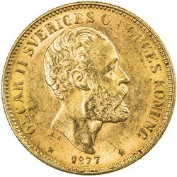 SWEDEN: Oscar II, 1872-1907, AV 20 kronor, 1877. AU