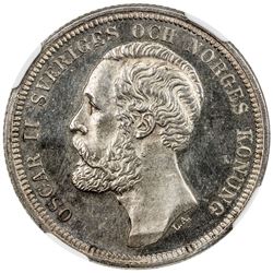 SWEDEN: Oscar II, 1872-1907, AR krona, 1884, proof, NGC PF64 Cameo