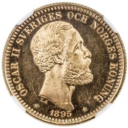 SWEDEN: Oscar II, 1872-1907, AV 20 kronor, 1895. NGC MS65