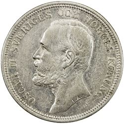 SWEDEN: Oscar II, 1872-1907, AR 2 kronor, 1898. EF